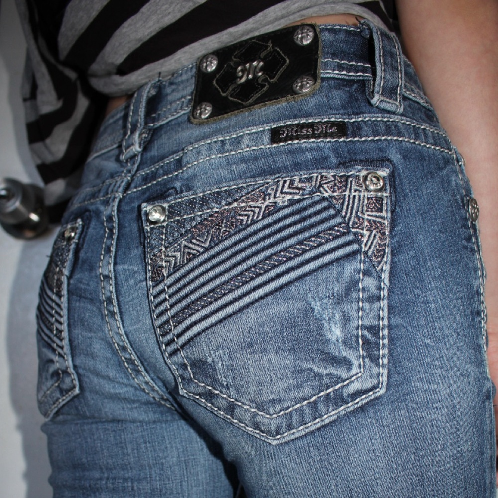 Miss Me Blue Embroidered Back-Pocket Low Rise Skinny Jeans